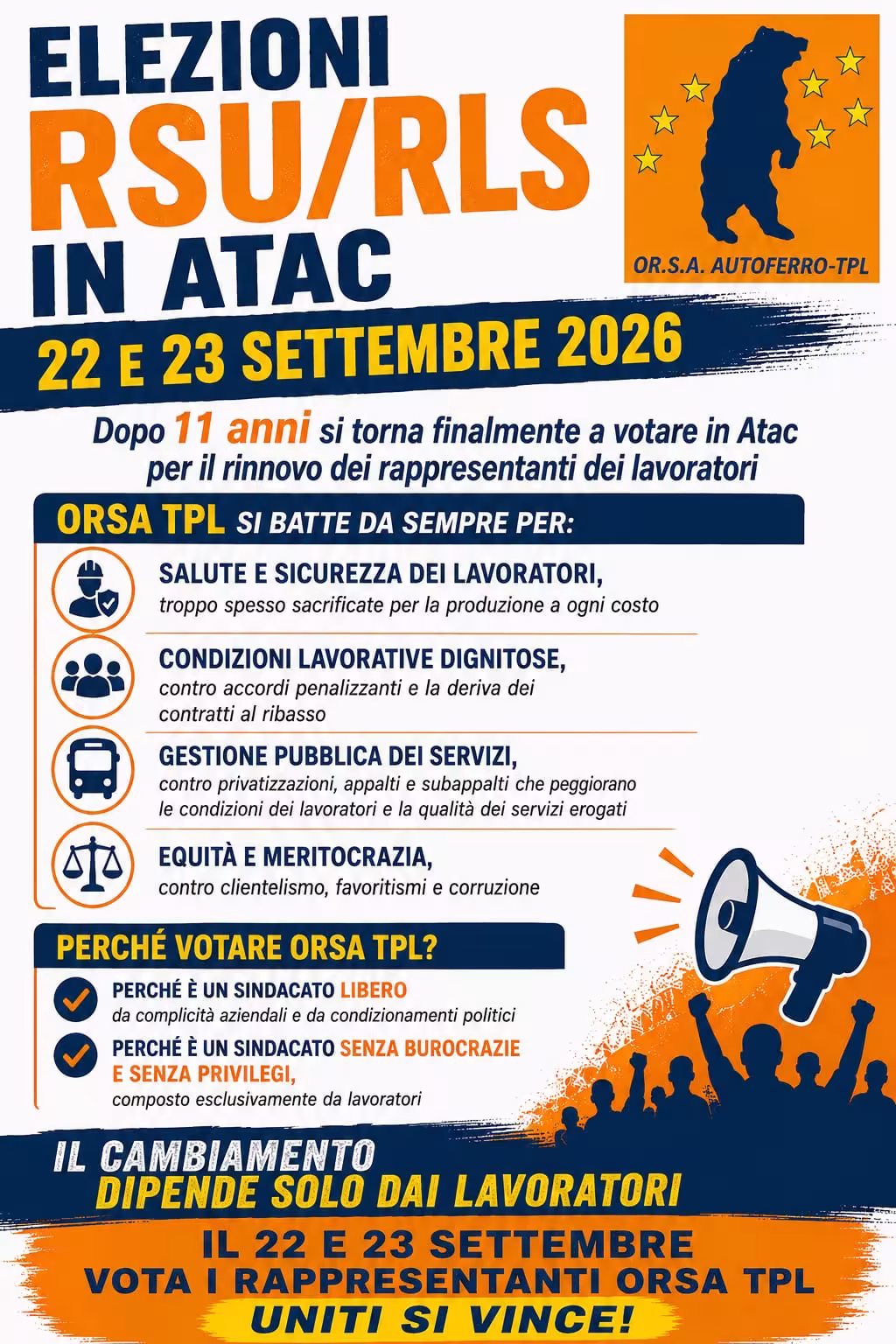 Dopo 11 anni si torna finalmente a votare im Atac per il rinnovo dei rappresentanti dei lavoratori.